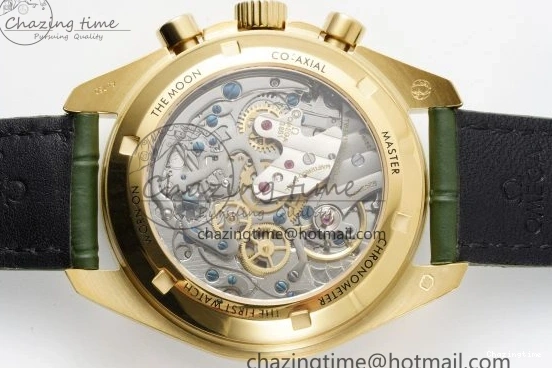 0404 Speedmaster Moonwatch in Moonshine Gold YG RMF Best Edition Green Dial on Green Leather Strap Manual Chrono EasyCare 7832